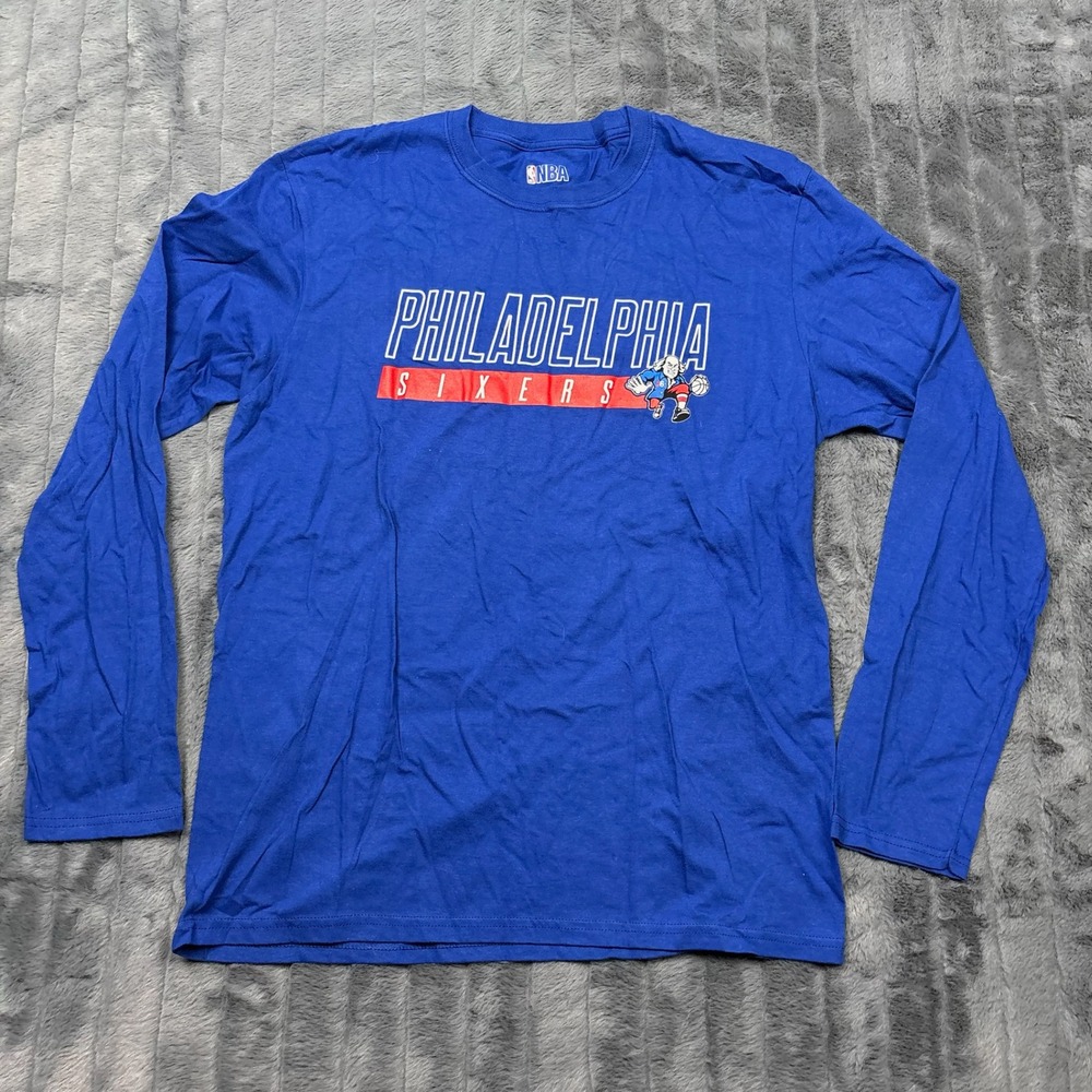 NBA Philadelphia 76ers Long Sleeve Shirt Mens Large Blue Ben Franklin Mascot Tee